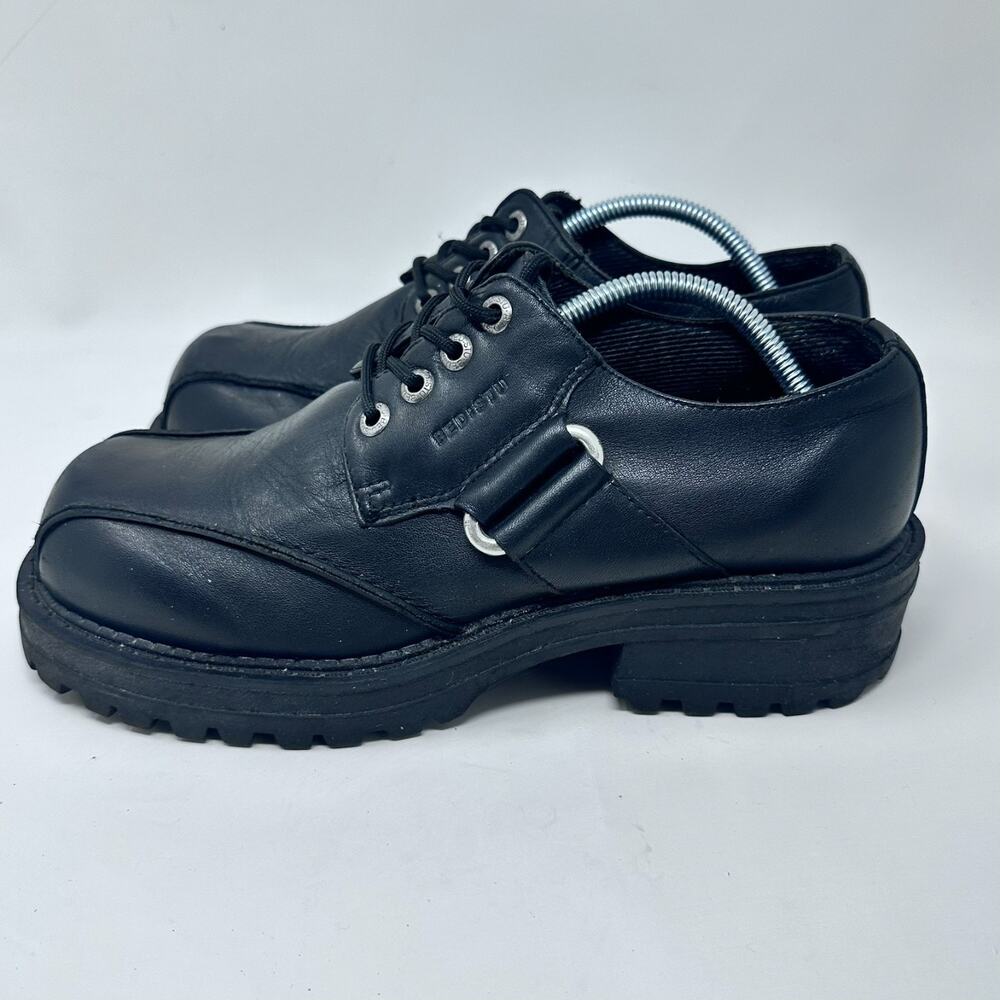 Vintage 90s Bed Stu Black Leather Boots Womens 9.5 Chunky Platform Lug Sole